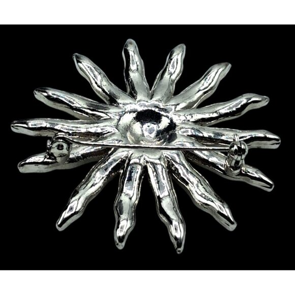 Vintage Clear Rhinestone Starburst Brooch Pin Silver Tone Costume Jewelry - Picture 9 of 10